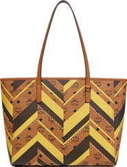 MCM Studded Toni Top-Zip Shopper in Mega Herringbone Visetos