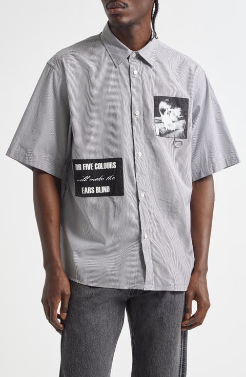 Patchwork Stripe Button-Up Shirt