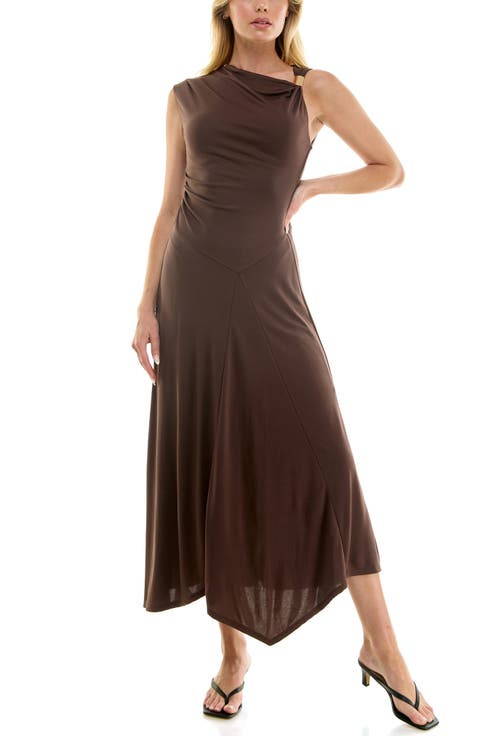 Asymmetric Side Ruched Midi Dress