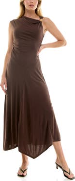 Socialite Asymmetric Side Ruched Midi Dress