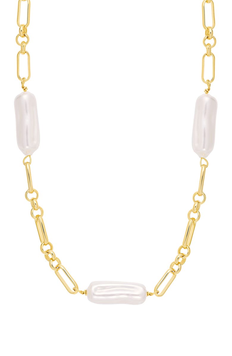 ATHRA LUXE Faux Pearl Paper Clip Chain Necklace, Main, color, Gold