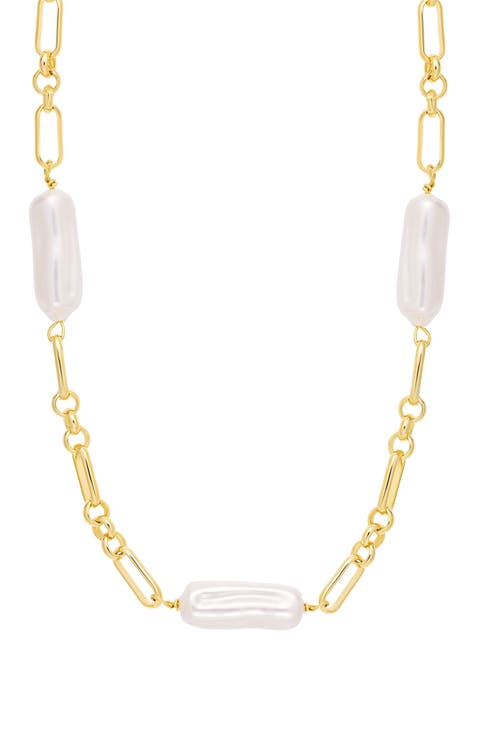 Faux Pearl Paper Clip Chain Necklace