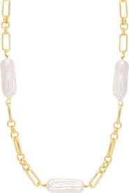 ATHRA LUXE Faux Pearl Paper Clip Chain Necklace