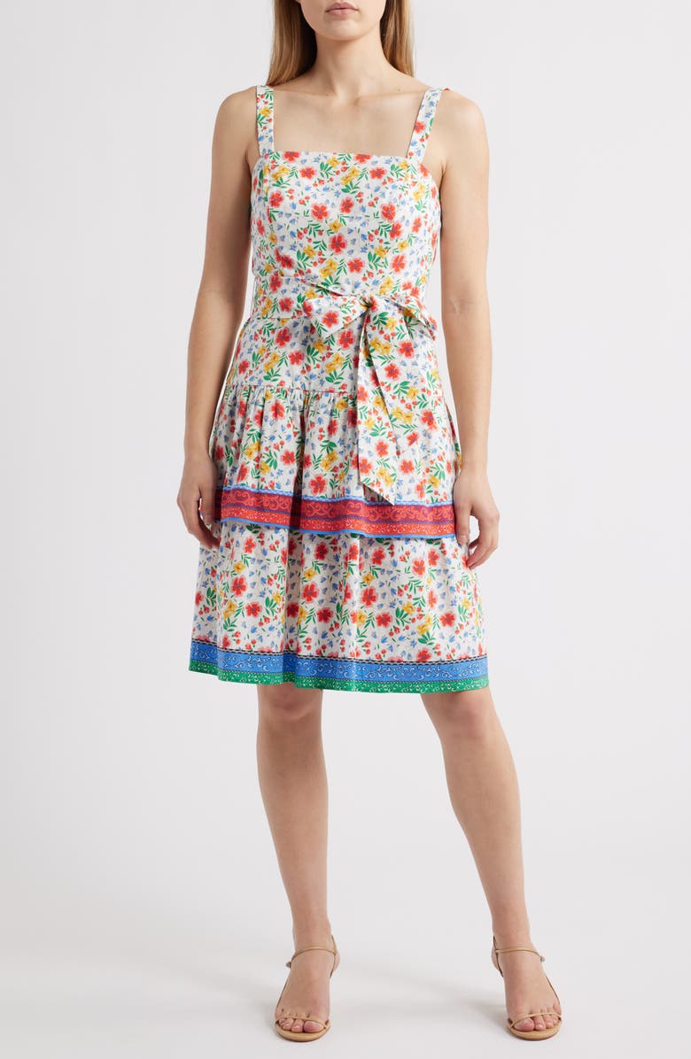 Eliza J Floral Tiered Stretch Cotton Sundress, Main, color, 