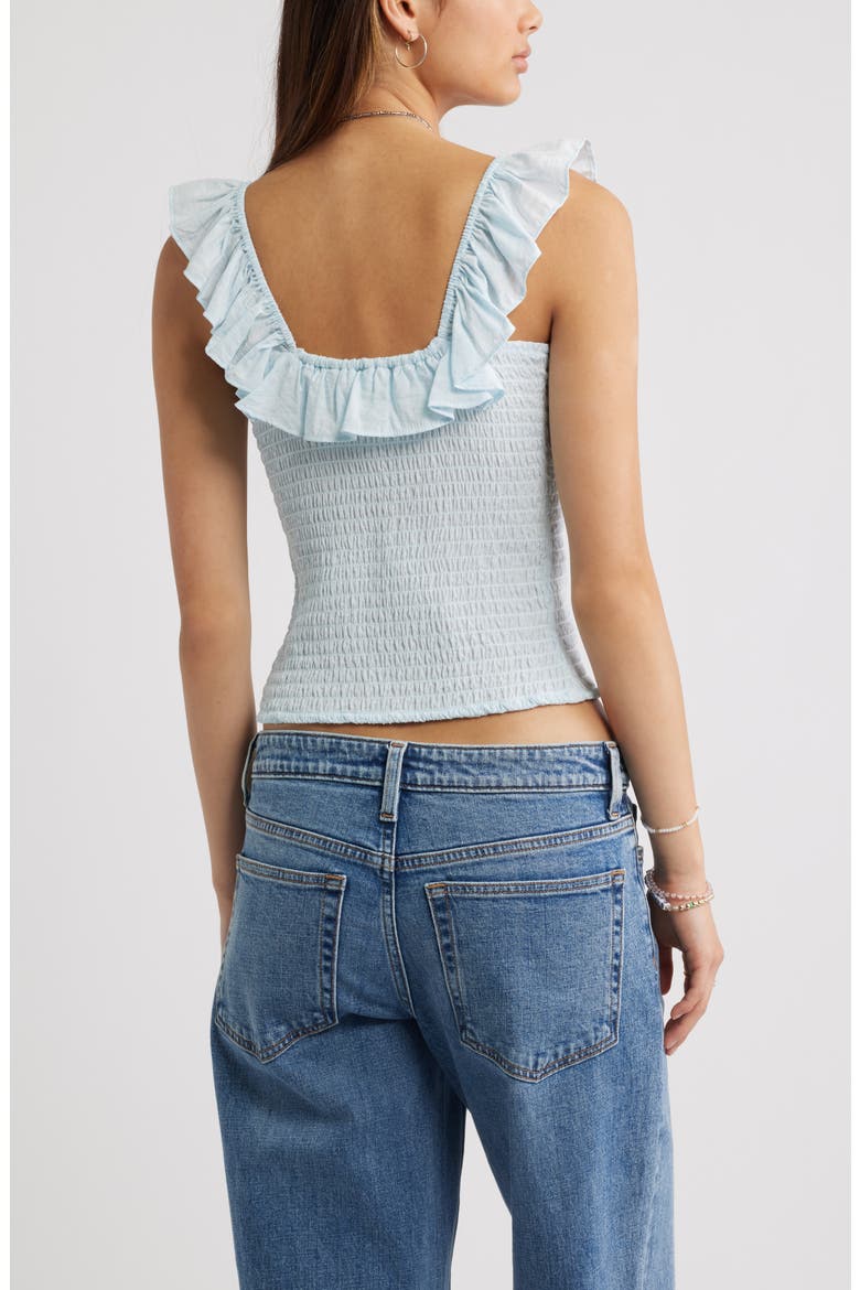 Smocked Ruffle Trim Tank, Alternate, color, BLUE BREEZE