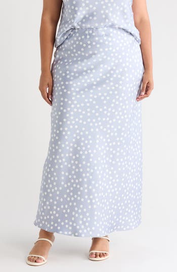 Renee C Polka Dot Satin Maxi Skirt in Steel Blue at Nordstrom Rack, Size 3X