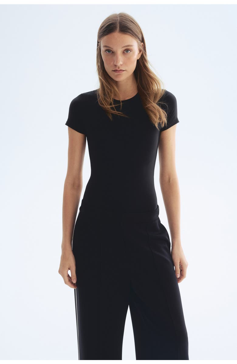 H&M Short-sleeved microfiber bodysuit, Alternate, color, Black