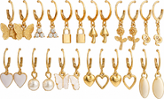 Gemini Jewelry 12-Pair 14K Gold-Plated Mixed Huggie Charm Earring Set
