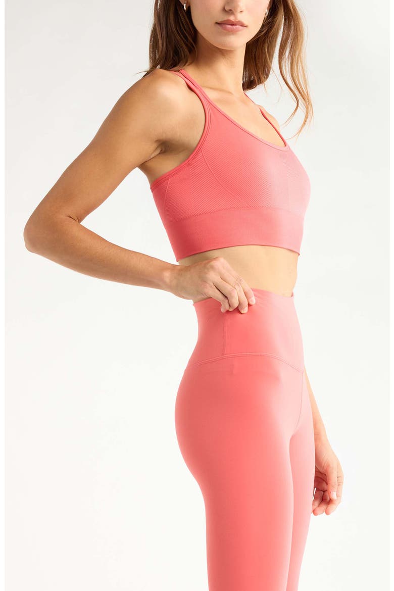 Seamless Strappy Sports Bra, Alternate, color, CORAL SHARON
