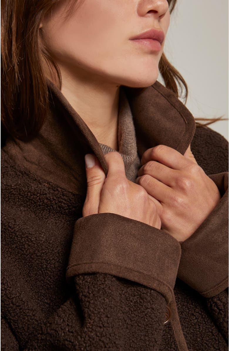 CRESCENT Contrast Collar Shearling Jacket, Alternate, color, Espresso