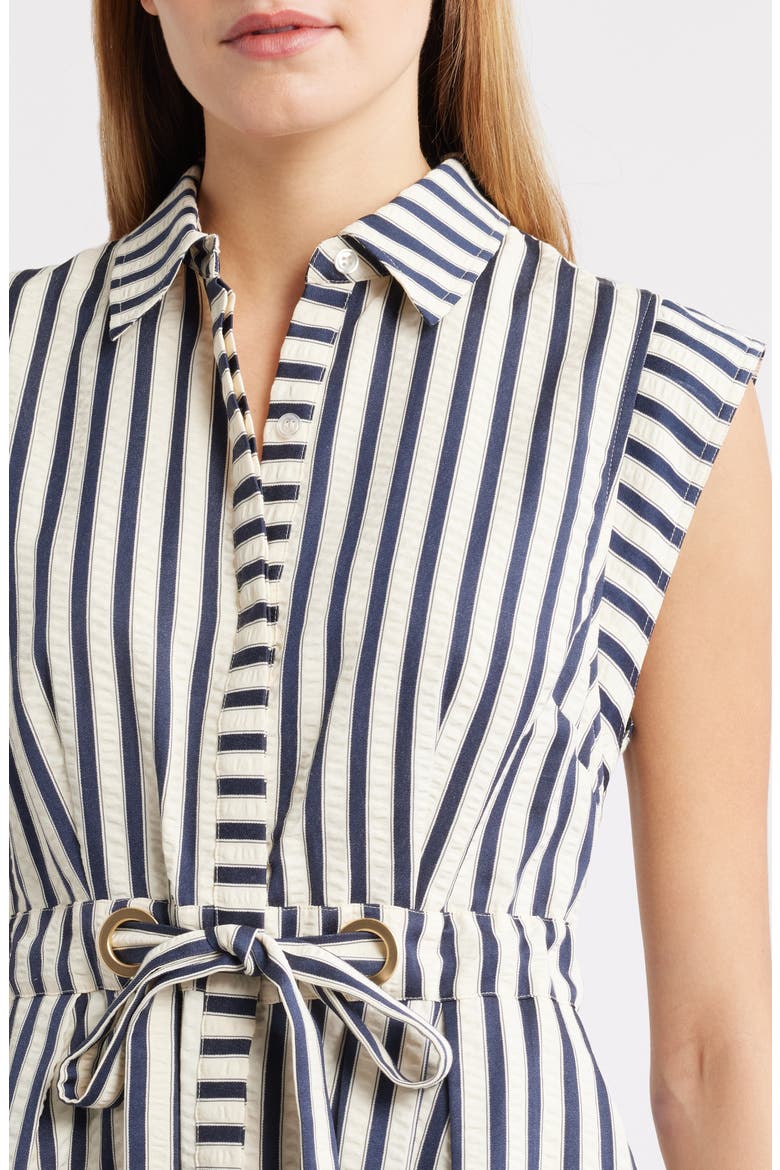 Stripe Belted Seersucker Midi Shirtdress, Alternate, color, NAVY/ WHITE