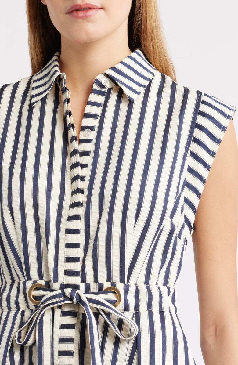 Sam Edelman Stripe Belted Seersucker Midi Shirtdress, Alternate, color, Navy/ White