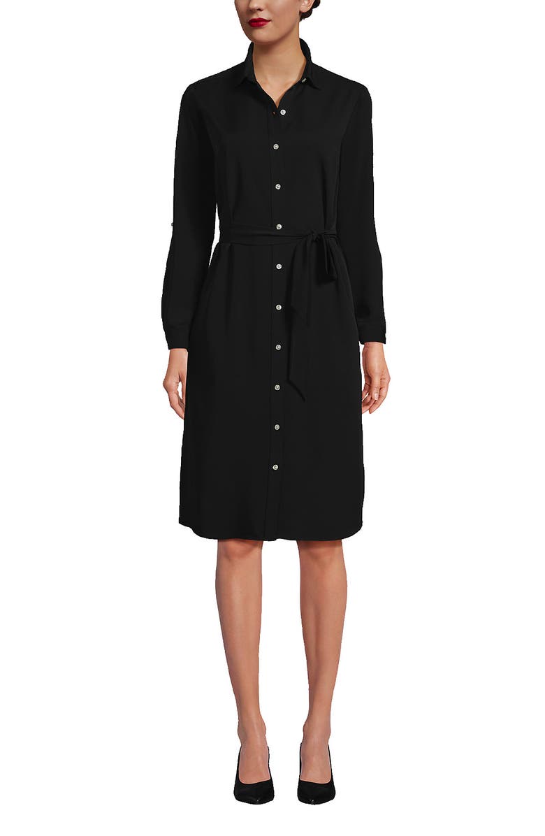 Lands' End Long Sleeve Twill Below The Knee Belted Print Shirt Dress, Alternate, color, 