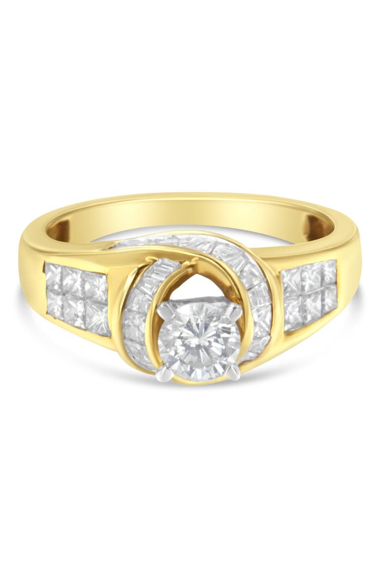 14K Gold 1 1/8Cttw Round Baguette and Princess Cut Diamond Ring, Main, color, Yellow Gold