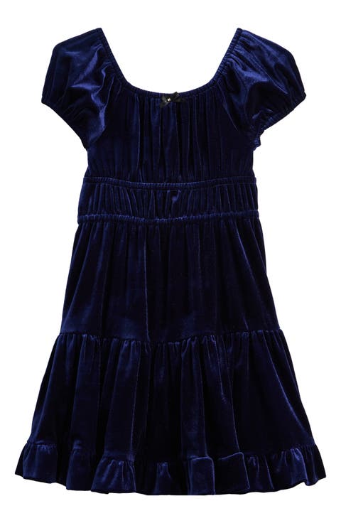 Kids' Tiered Velvet Babydoll Party Dress (Big Kid)