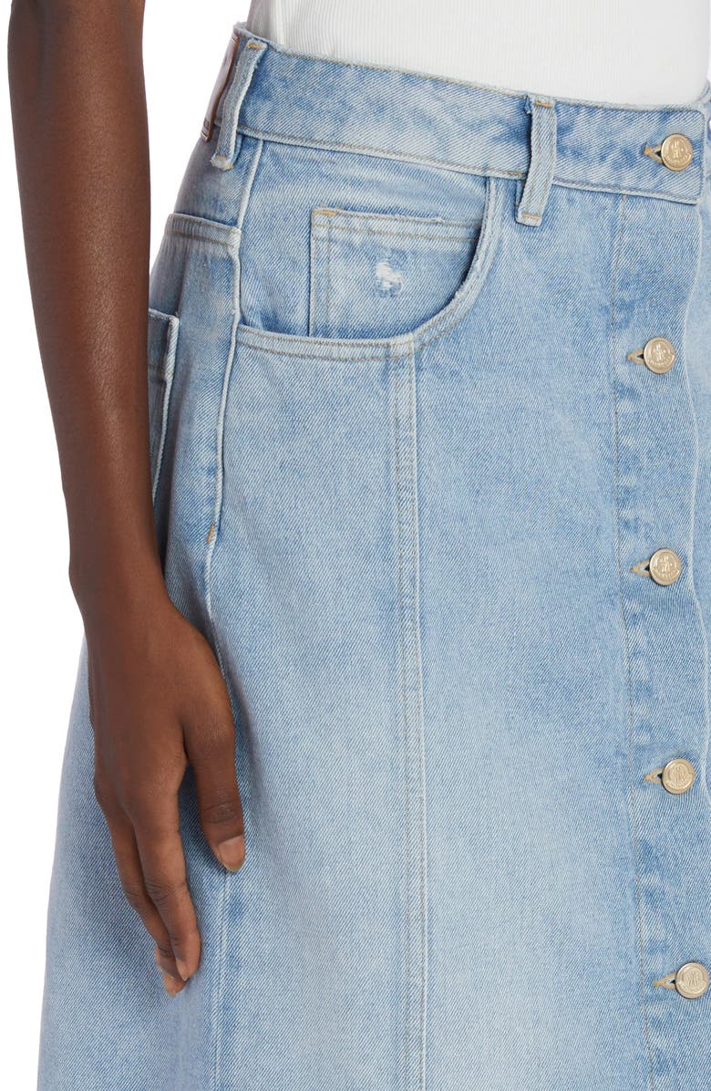 Moncler Cotton Denim Midi Skirt, Alternate, color, 