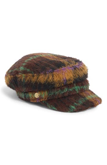 Bcbg Plaid Brushed Faux Fur Conductor Cap In Brown