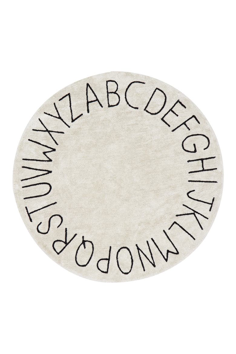 Washable ABC Round Rug, Main, color, BLACK