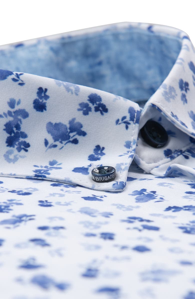 Brooklyn Brigade Slim Fit Falling Floral 4-Way Stretch Performance Short Sleeve Shirt, Alternate, color, Blue