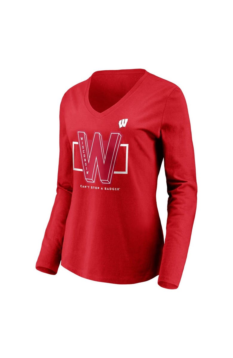 FANATICS Women's Fanatics Branded Red Wisconsin Badgers Can't Stop a Badger V-Neck Long Sleeve T-Shirt, Alternate, color,