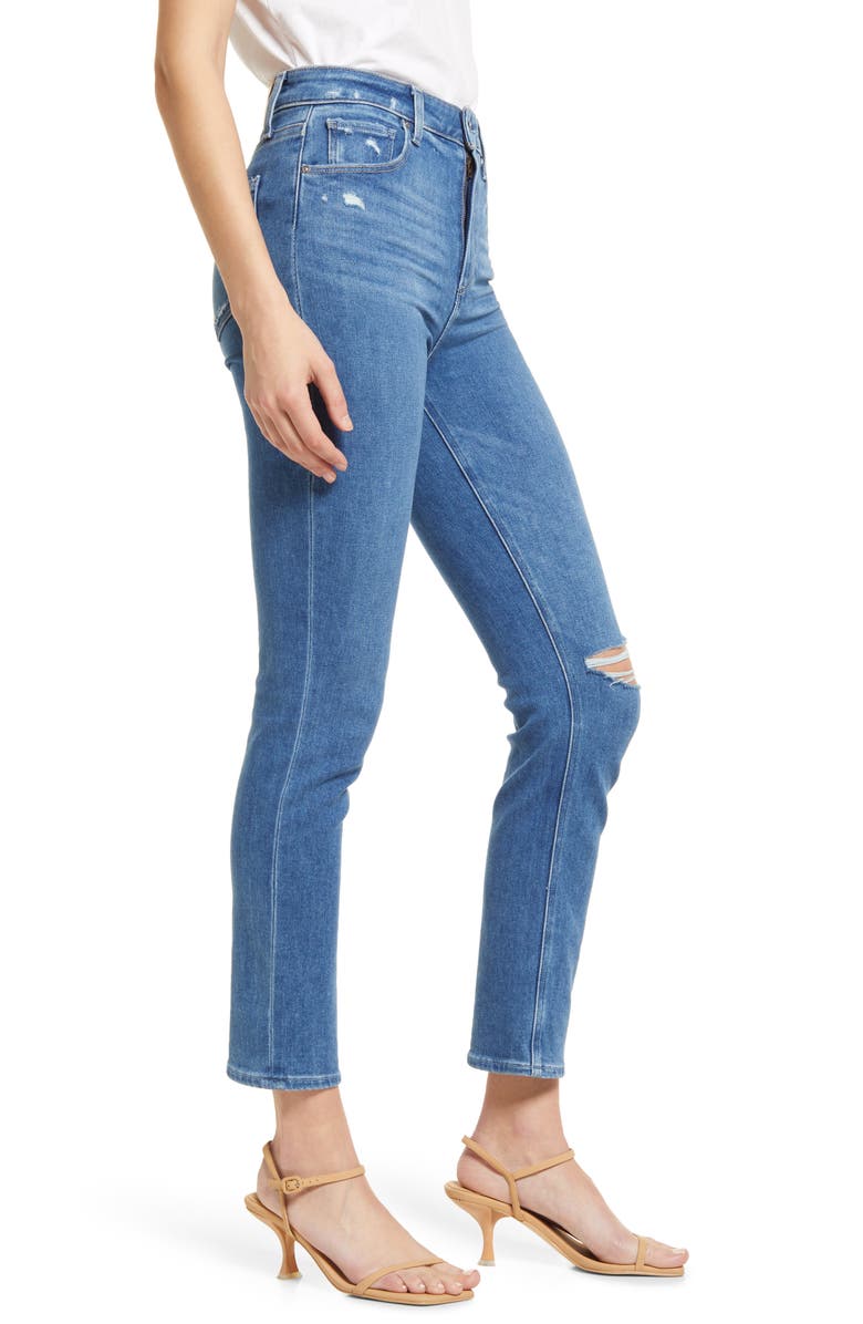 PAIGE Sarah Ripped High Waist Slim Straight Leg Jeans, Alternate, color, Road Rules Destructed