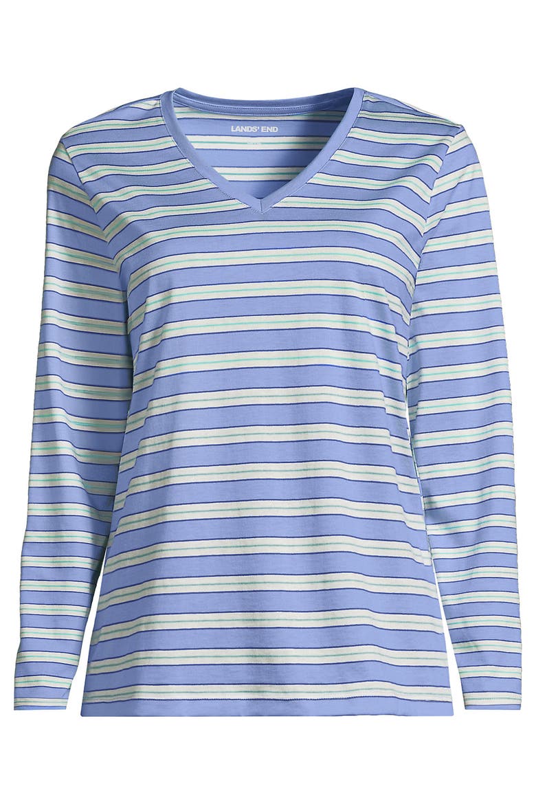 Supima Cotton Long Sleeve V-Neck T-Shirt, Alternate, color, Light Sea Blue Multi Stripe