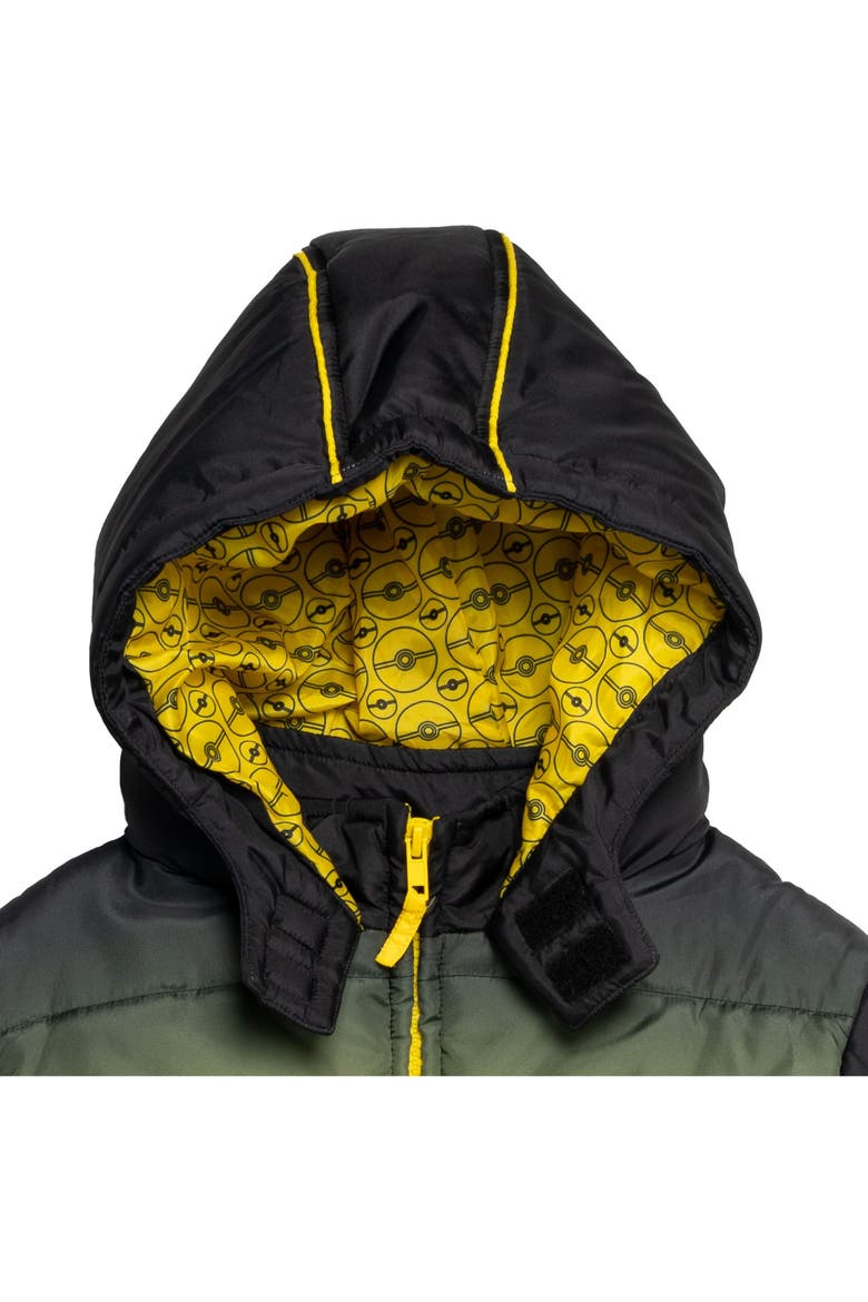 Pikachu Hooded Puffer Coat, Alternate, color, Black Yellow Pikachu