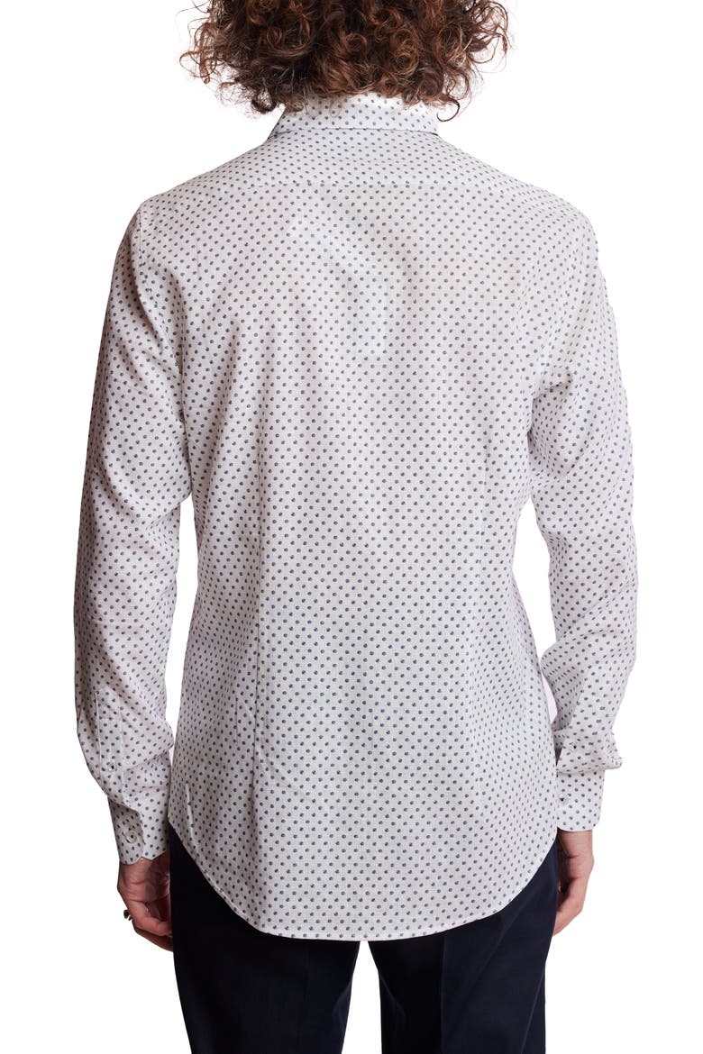 Samuel Dot Print Linen Blend Dress Shirt, Alternate, color, WHITE BLUE DITSY DOTS