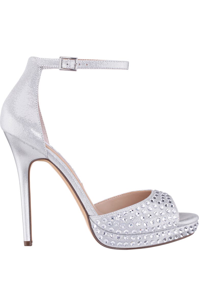 Nina Francia Crystal Ankle Strap Stiletto Sandal, Alternate, color, True Silver