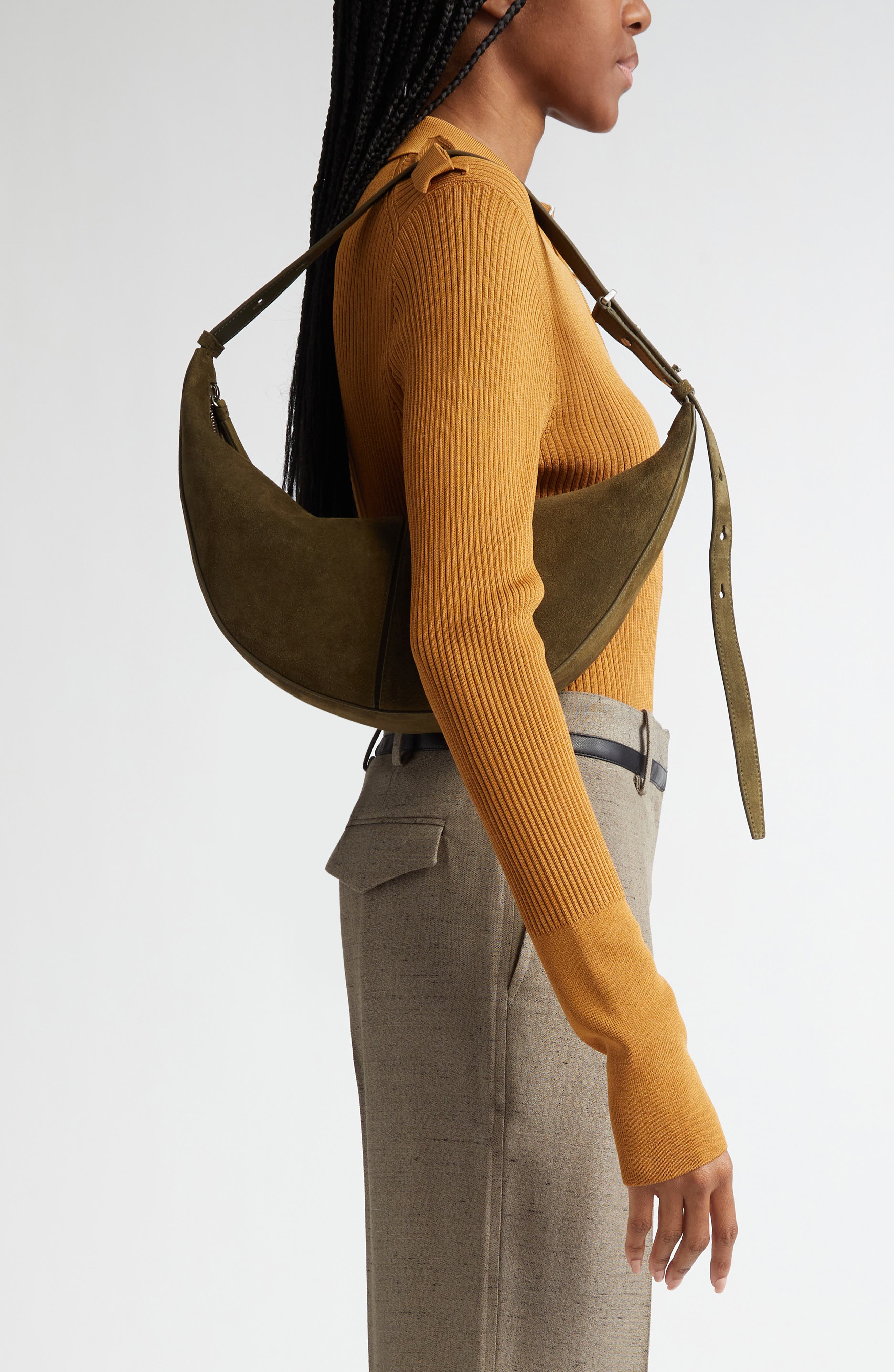 Slide Suede Hobo Bag, Alternate, color, OLIVE