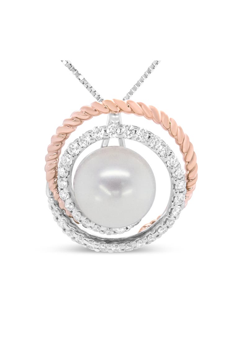 14K Rose and White Gold 3/8 Cttw Pave Diamond and Pearl Spiral Openwork Pendant, Main, color, White
