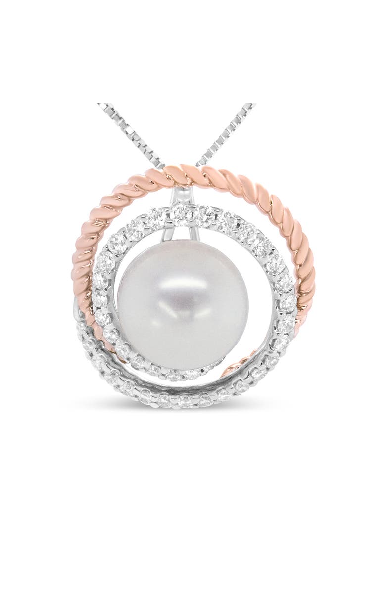 Haus of Brilliance 14K Rose and White Gold 3/8 Cttw Pave Diamond and Pearl Spiral Openwork Pendant, Main, color, White