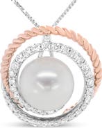 Haus of Brilliance 14K Rose and White Gold 3/8 Cttw Pave Diamond and Pearl Spiral Openwork Pendant