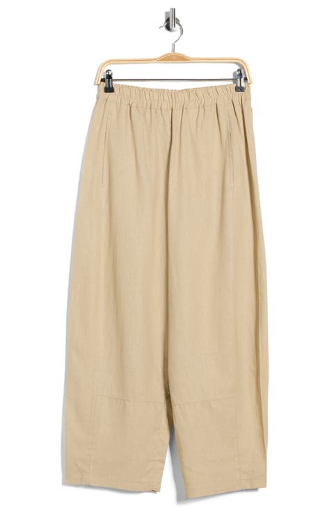 Crop Linen Blend Barrel Leg Pants