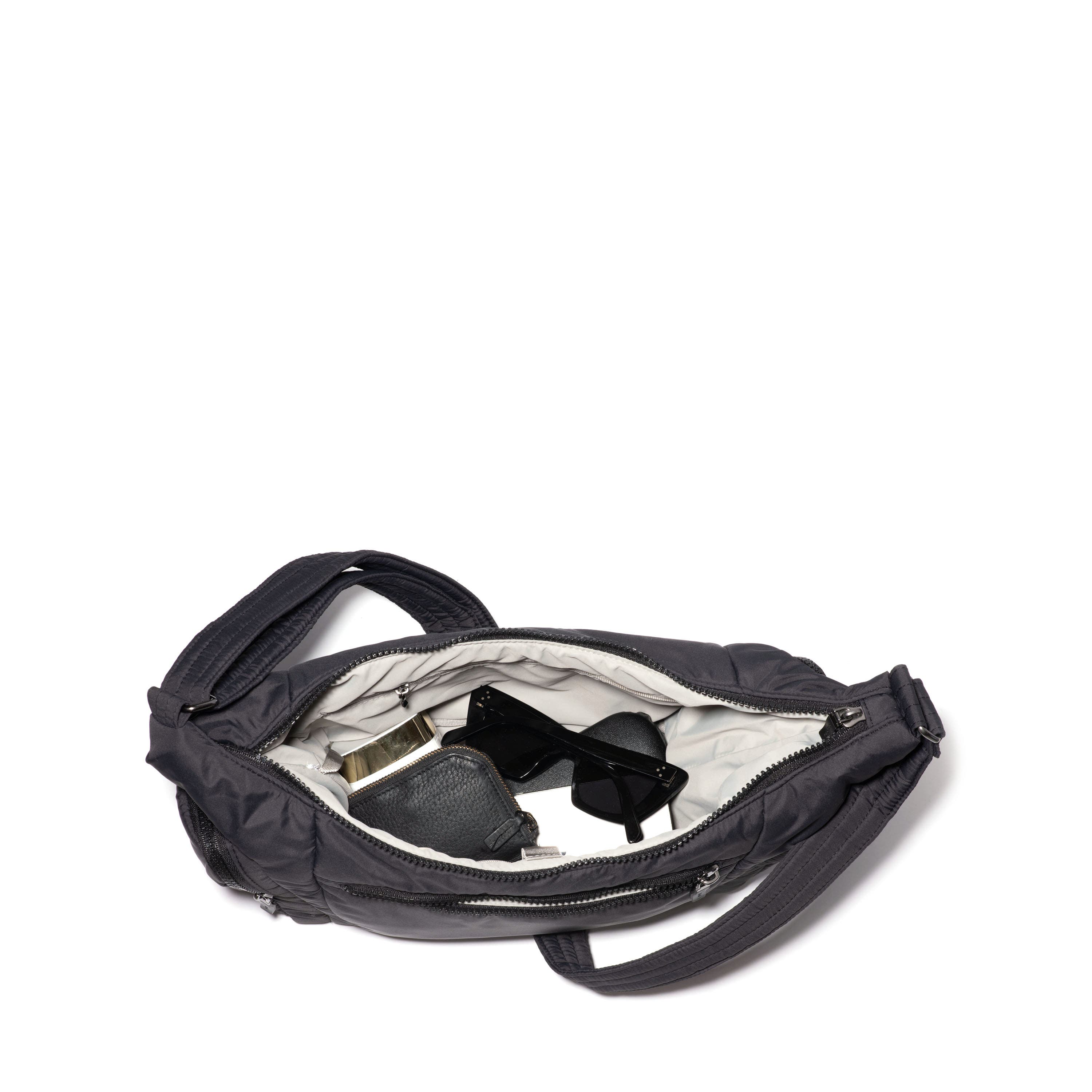 BAGGALLINI Banana Sling Crossbody Shoulder Bag, Alternate, color, Black Puff