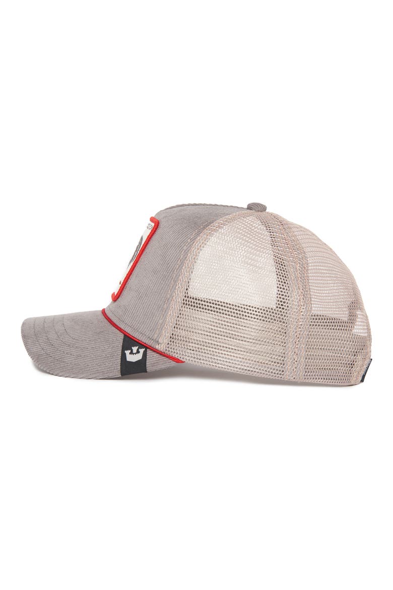 The Arena Cock Patch Corduroy Trucker Hat, Alternate, color, GREY/ OFF WHITE
