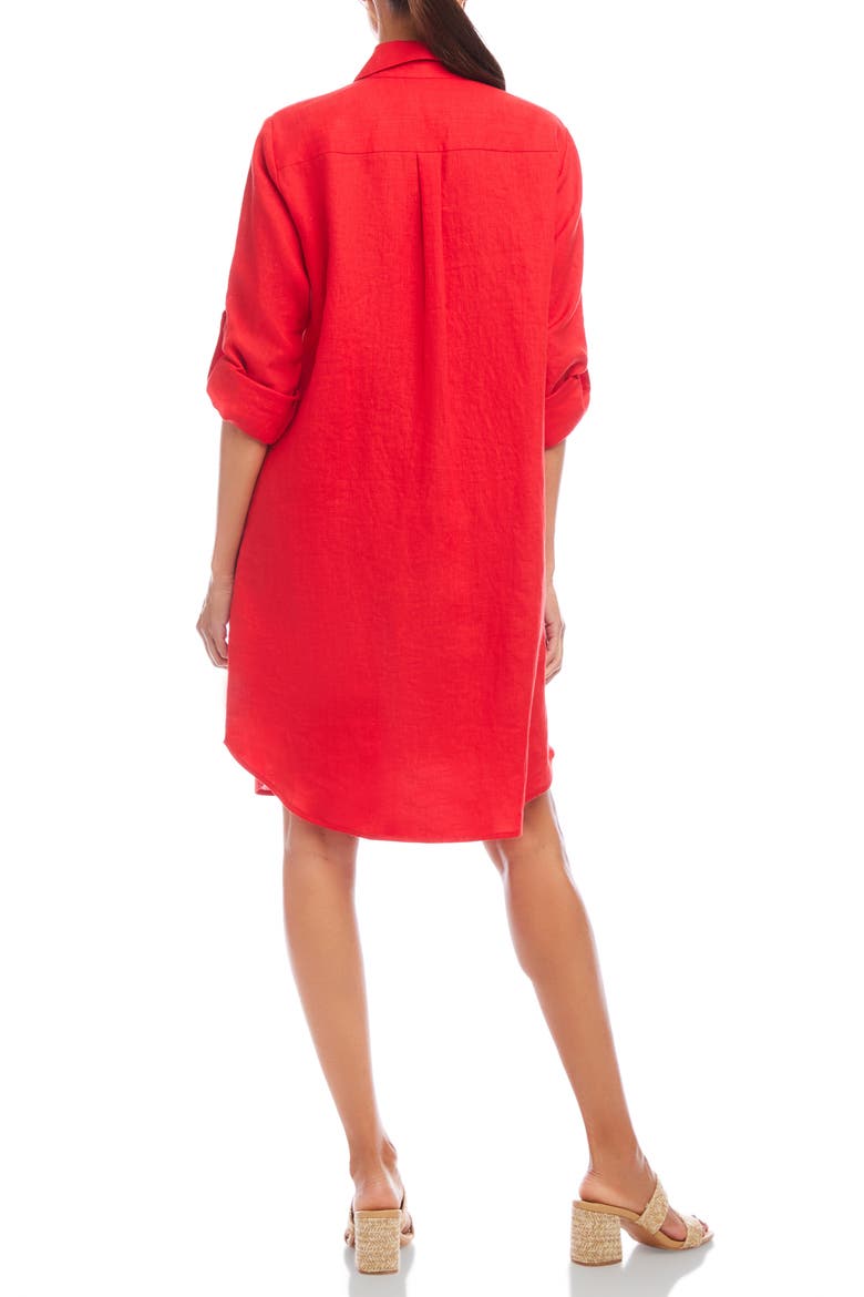 Long Sleeve Linen Shirtdress, Alternate, color, RED