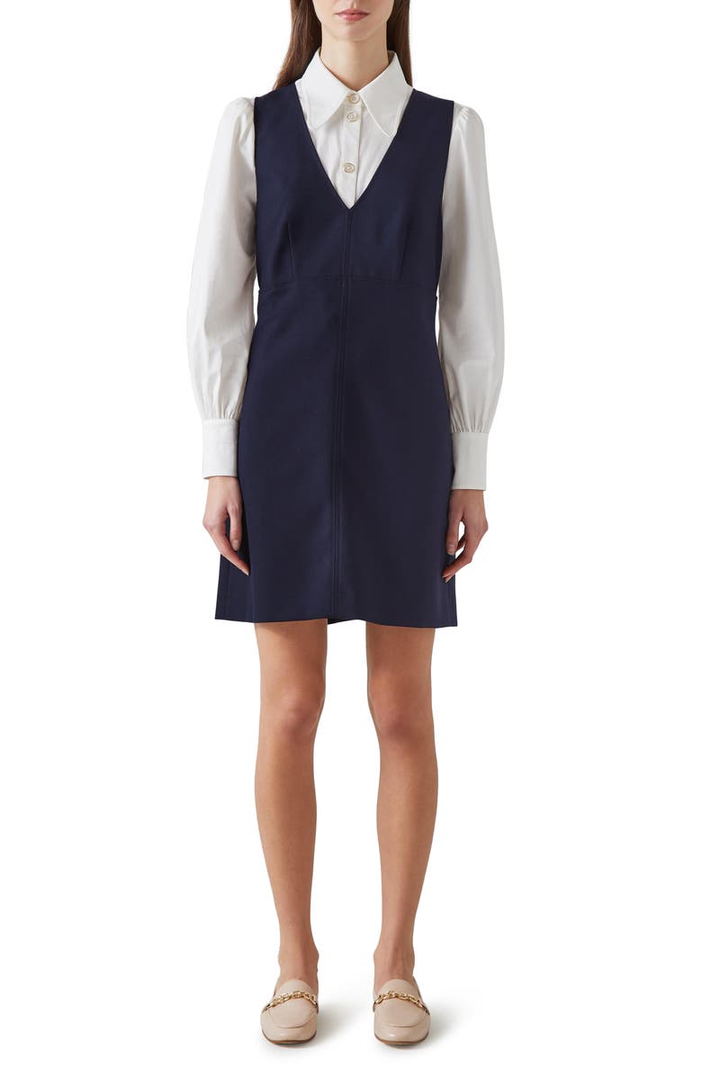 LK Bennett Mariner Pinafore Dress, Main, color, Navy