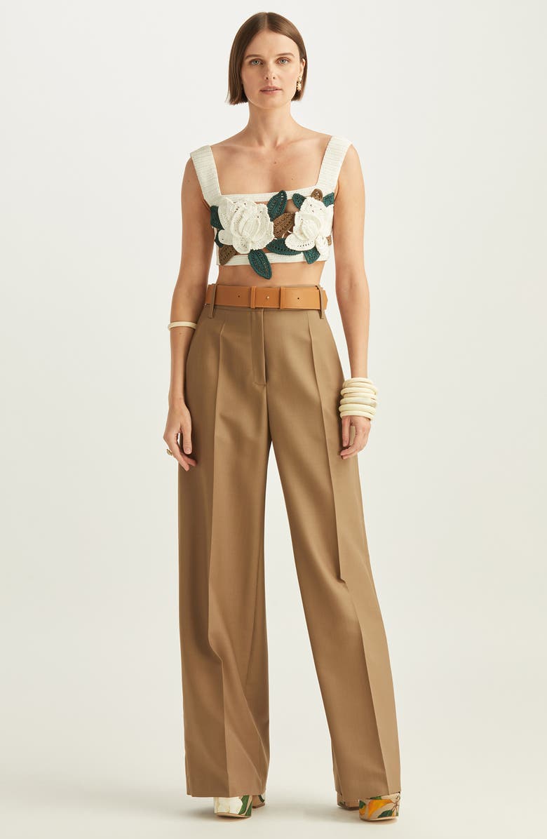 Oscar de la Renta Magnolias Crochet Crop Top, Alternate, color, 