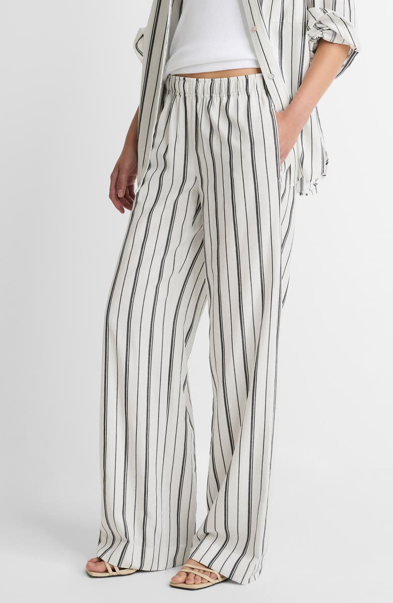 Vince Resort Stripe Pull-On Wide Leg Pants, Alternate, color, Whb-White/ Black