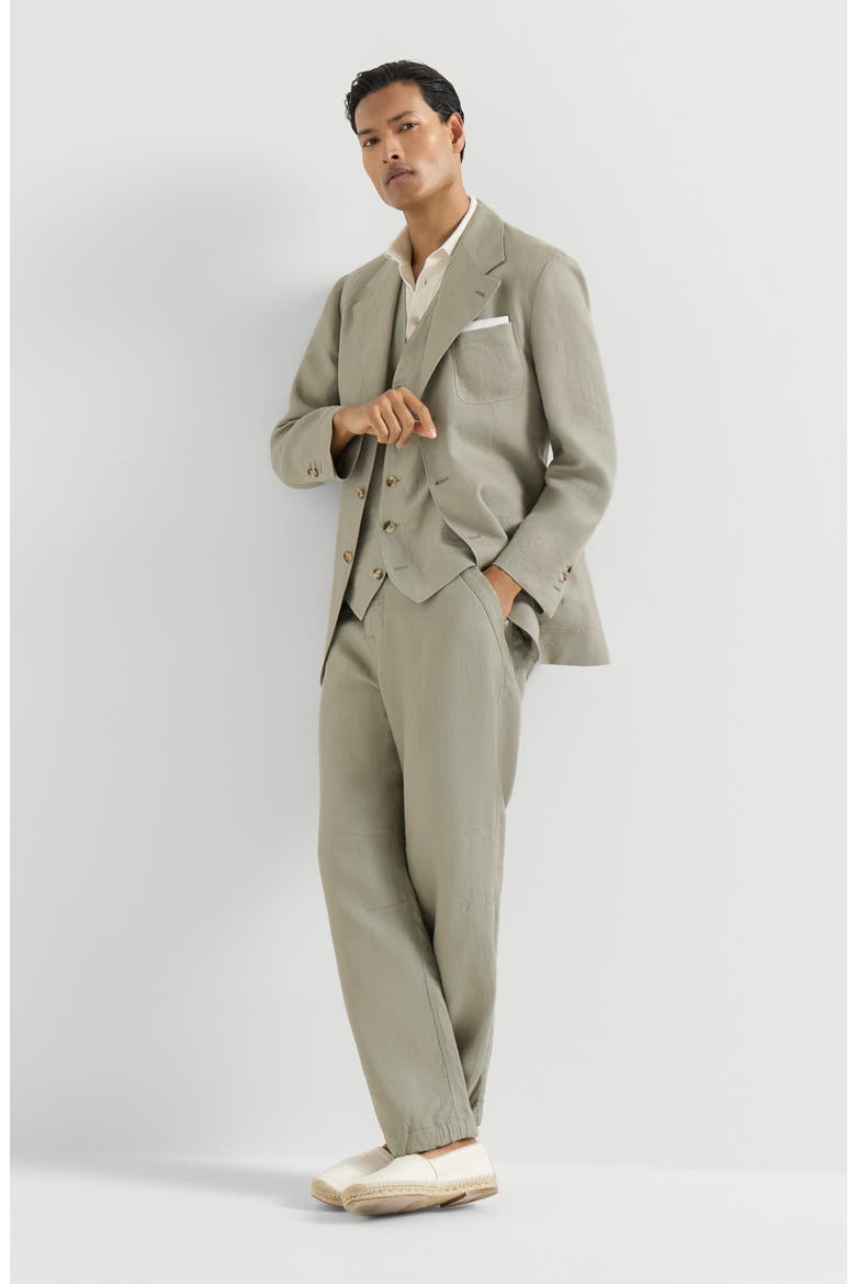 Linen micro chevron unlined blazer, Alternate, color, Sage