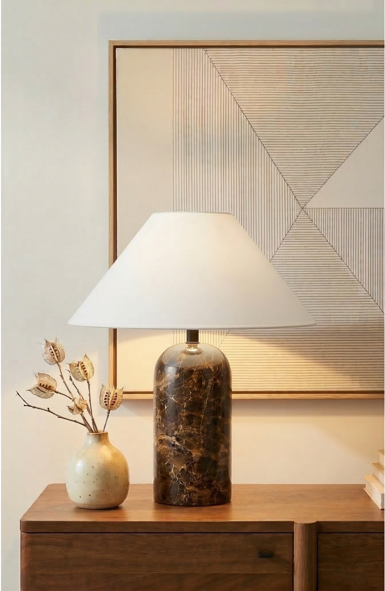 Brightech Sansa Table Lamp with Travertine Base, Alternate, color, Brown Marble