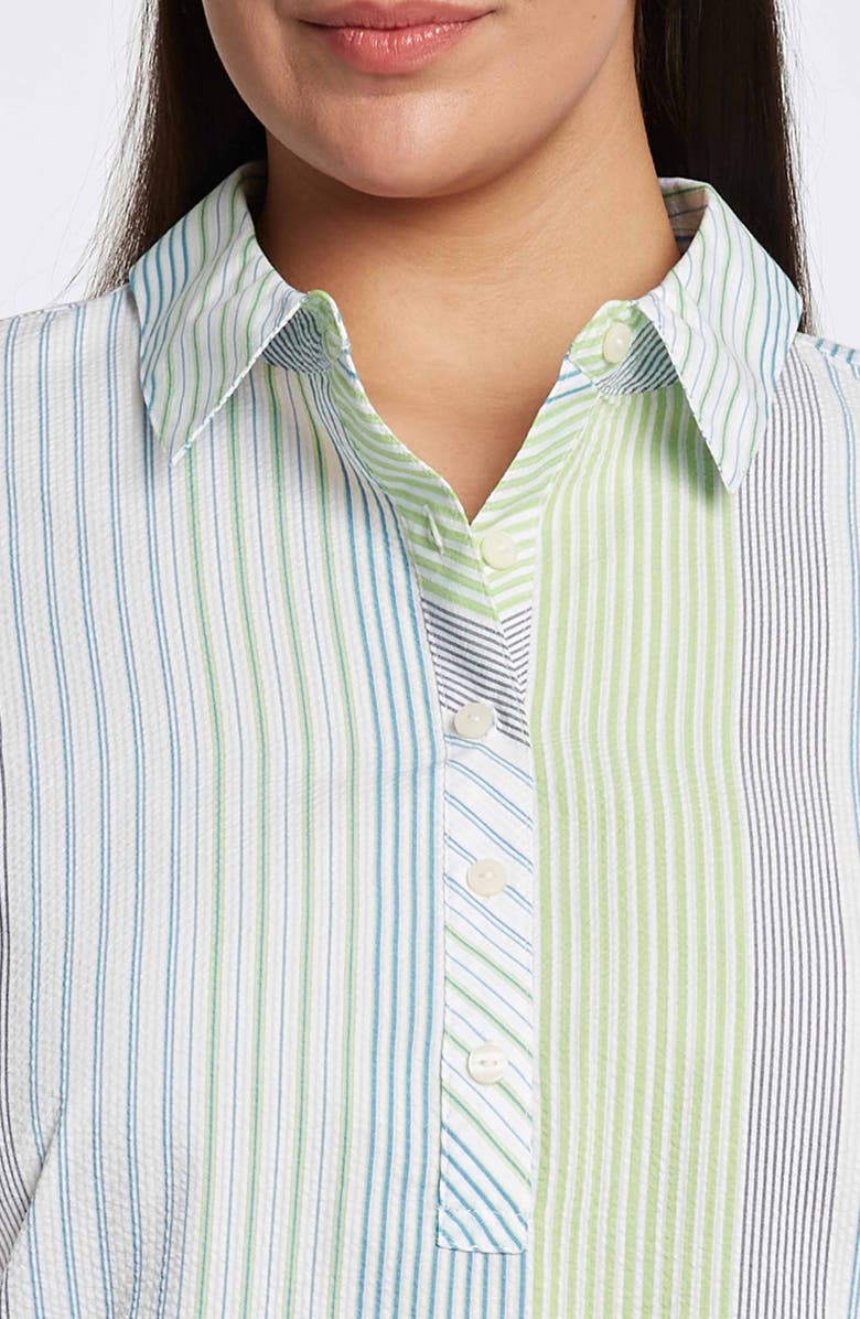 Foxcroft Therese Stripe Split Back Cotton Seersucker Popover Shirt, Alternate, color, 