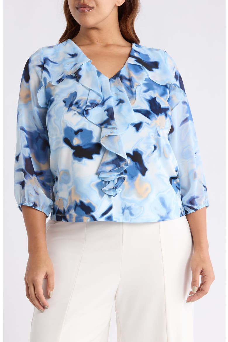 Cascade Ruffle Floral Print Top, Main, color, LAKESHORE