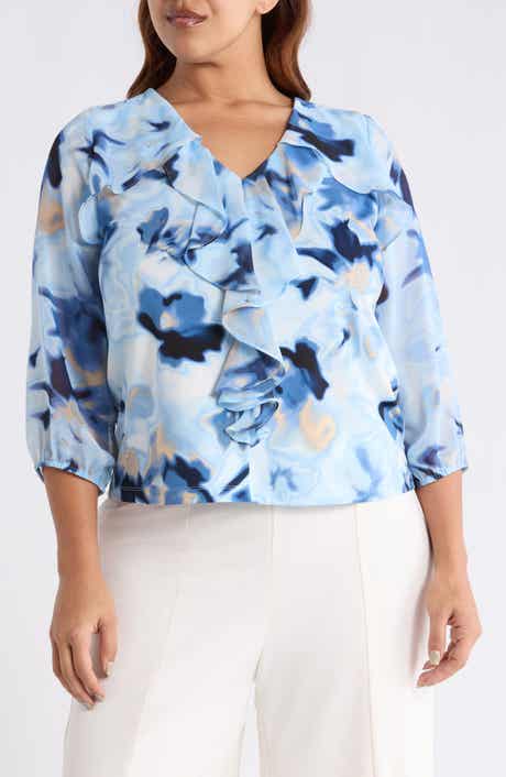 Anne Klein Cascade Ruffle Floral Print Top