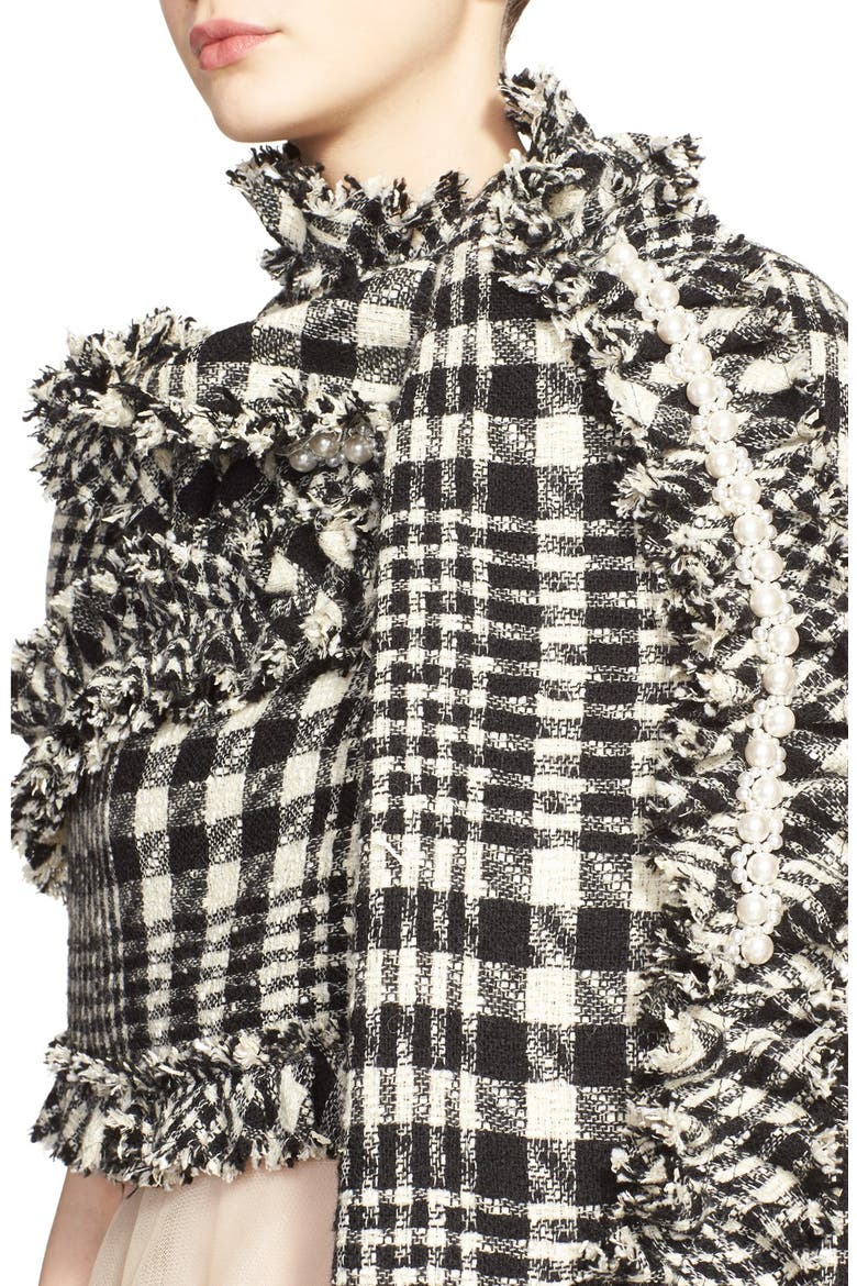 Plaid Tweed Scarf, Alternate, color, BLACK