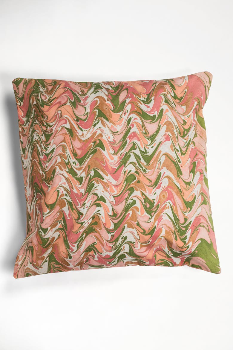 Peony Bloom Hand-Marbled Square Pillow - Cover Only, Alternate, color, Peony Bloom