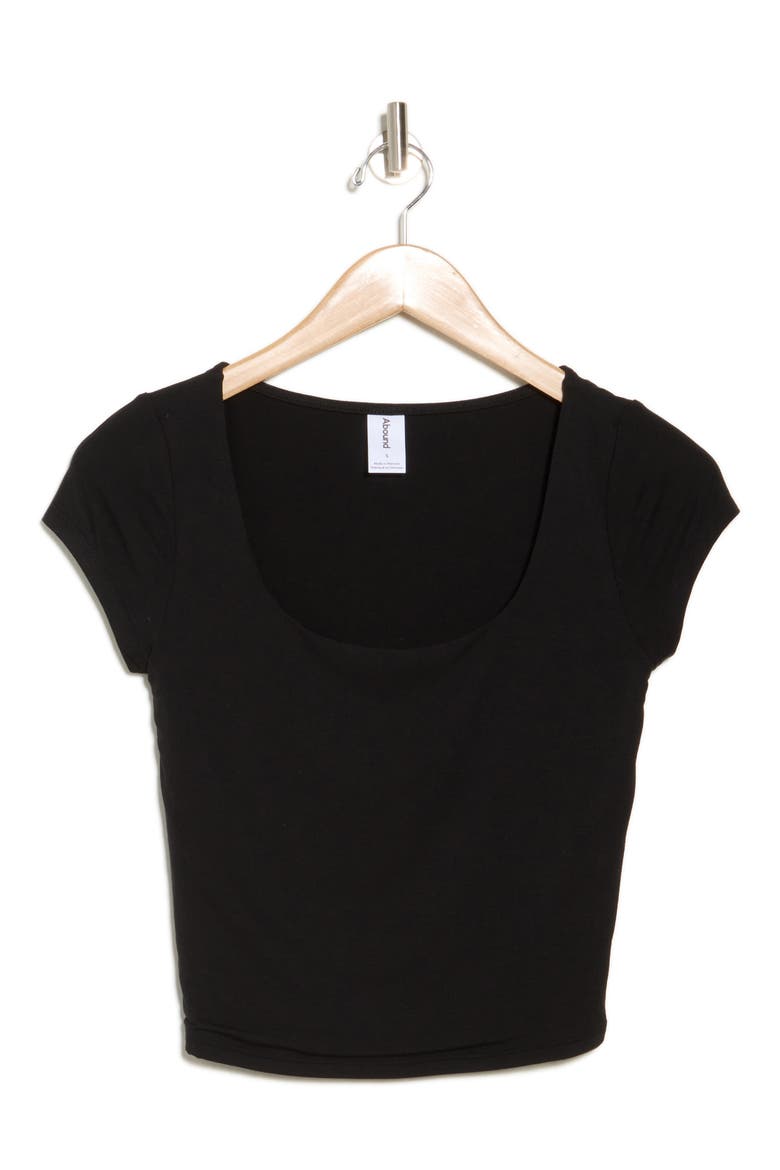 Scoop Neck Cap Sleeve Crop T-Shirt, Alternate, color, BLACK