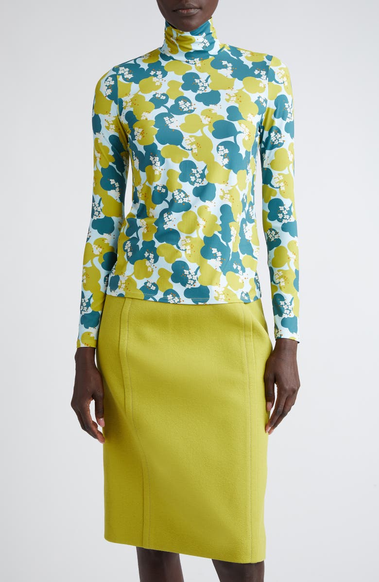 St. John Collection Nuda '60s Floral Turtleneck Top, Main, color, 