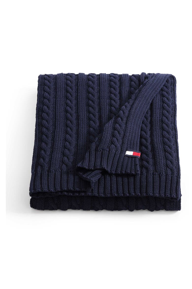 Cable Knit Throw, Main, color, NAVY BLUE